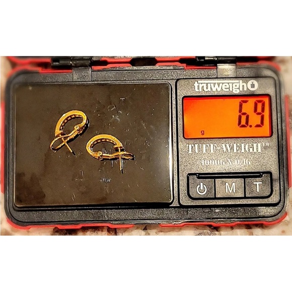 Authentic Tiffany & Co 18K Yellow Gold Diamond & Sapphire Huggie Earrings - Picture 10 of 10